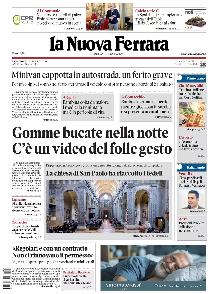 Prima-pagina-nuova ferrara-oggi-edizione-del-2024-04-28